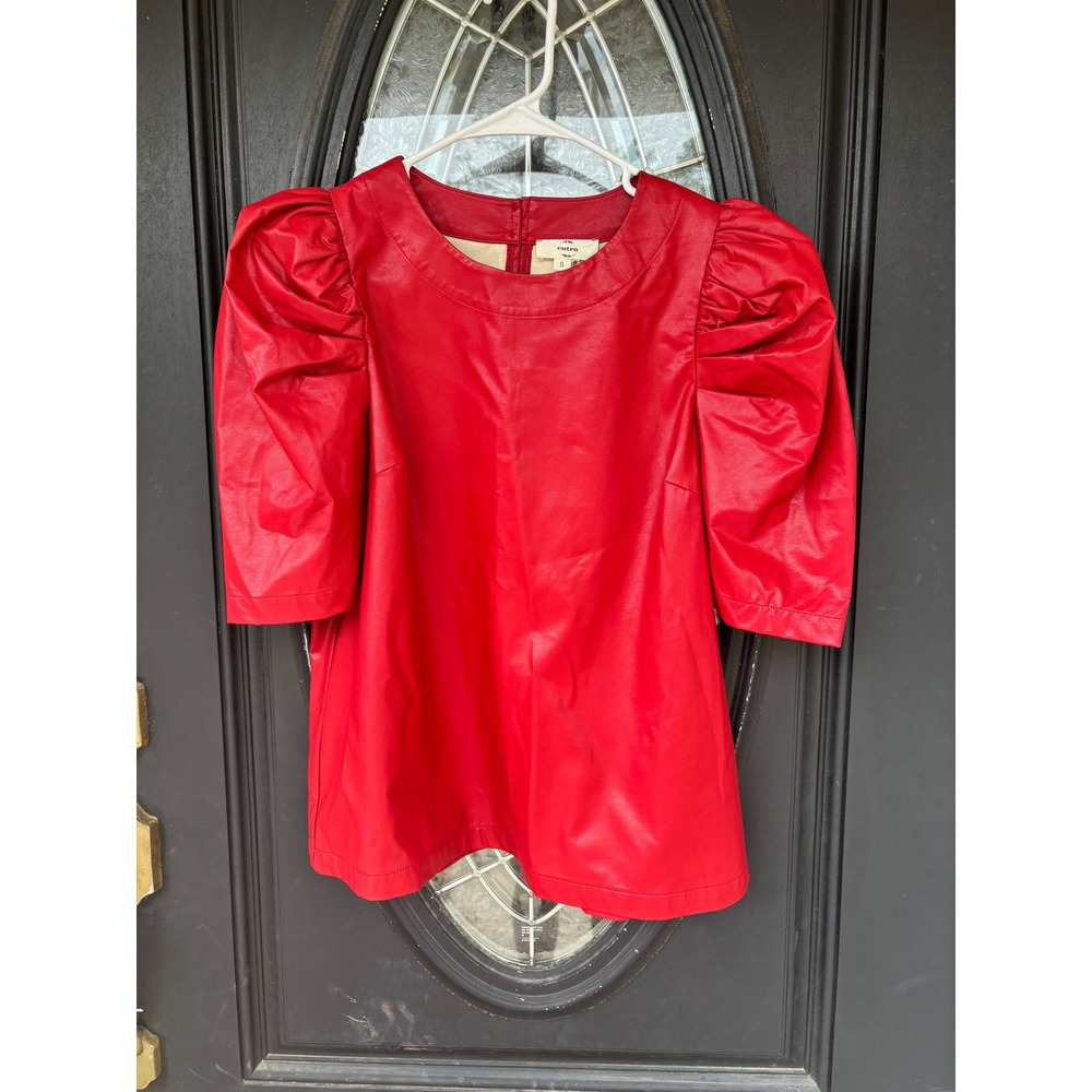 Entro Red Vegan Leather Flutter Sleeve Top T23949 Small NWT
